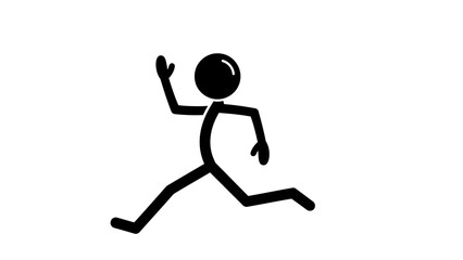 Simple black stick figure running with dynamic pose.