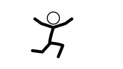 Simple stick figure running with arms outstretched in joy.