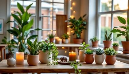 Cozy Modern Interior with Plants and Warm Ambience