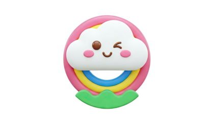 Cute Winking Cloud with Rainbow and Green Ground