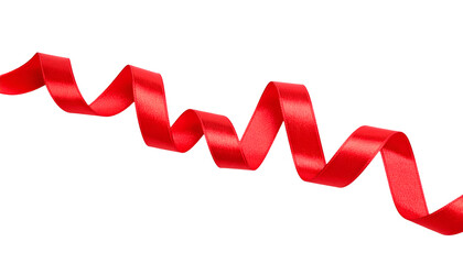 Long wavy red satin ribbon isolated on transparent png