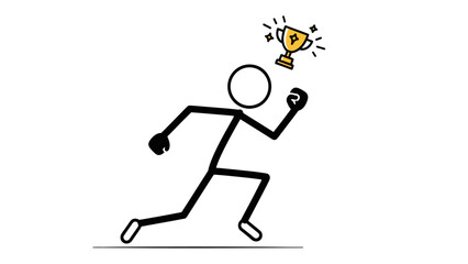 Simple stick figure running with a trophy.