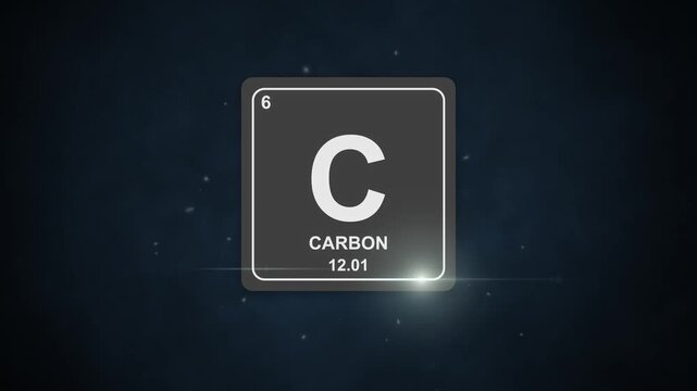 6 Carbon element symbol C 2D animation with sleek periodic table backdrop