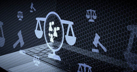 Derecho de asociación y justicia en redes sociales concepto de libertad digital regulada y protección de comunidades © sh99