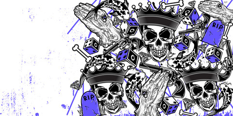 Dark graffiti art background with tattoo element style white snakes, koi fish, and roses with neon pink and green splashes, in a detailed graphic design style.