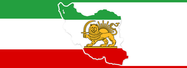 extended background of Iranian Lion and Sun flag of Iran, simplified shape of the map, smooth rounded-corners