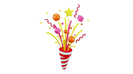 3D Party Popper Explosion with Confetti and Shapes