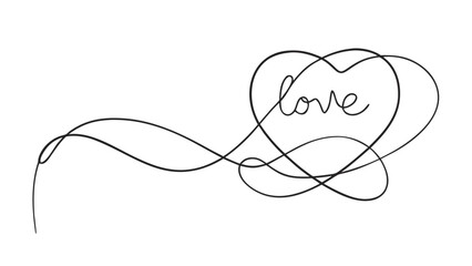 A Simple Loving Minimalist Line Art Illustration Featuring a Continuous Stroke Heart and the Word Love for Romantic Graphic Design