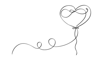 A beautiful Romantic Minimalist aesthetic continuous line drawing vector illustration of a heart balloon with an infinity symbol design for expressing everlasting love and celebration.