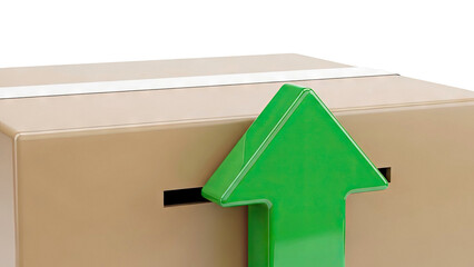 Cardboard Box with Green Upward Arrow