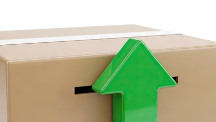 Cardboard Box with Green Upward Arrow