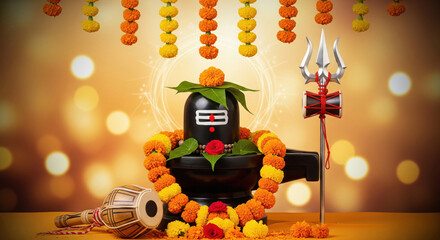 Lord Shiva Lingam Worship Setup with Traditional Decor