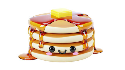 Cute Kawaii Pancake Stack with Syrup and Butter