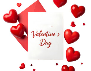Romantic Valentine's Day Greeting Card with valentine's day elegant text and Red Hearts isolated on transparent png