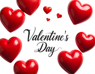 Romantic Valentine's Day Greeting Card with valentine's day elegant text and Red Hearts isolated on transparent png