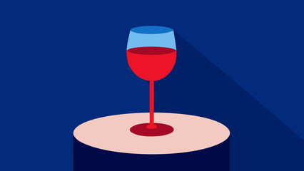 A minimalist flat design illustration of an elegant wine glass against a deep blue background, creating a sophisticated mood perfect for luxury and celebration.