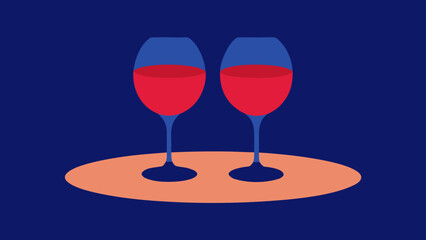 A Romantic Minimalist Illustration of Two Red Wine Glasses for an Anniversary or Special Celebration Toast Against a Dark Blue Background