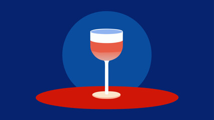 An elegant minimalist illustration featuring a single wine glass in a striking red and blue color scheme, perfect for modern design concepts and sophisticated themes.