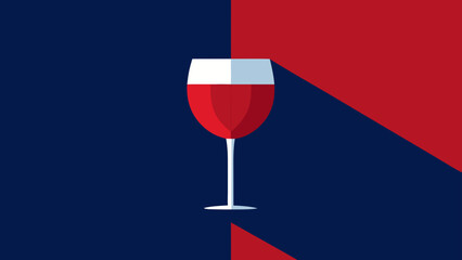 Sophisticated Minimalist Illustration of a Red Wine Glass with Geometric Shapes and Striking Color Contrast for Modern Elegant Design