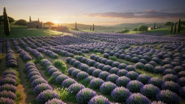 Lavender Field at Sunset Serene Landscape.