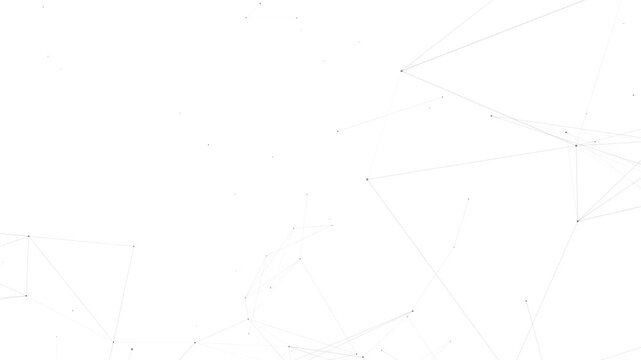 Abstract network of interconnected nodes and lines forming a complex geometric structure against a clean white background representing data connections and digital communication concepts