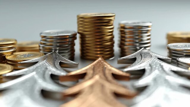 Metal arrows and coin stack symbolizing public finance law growth and direction metal arrow finance