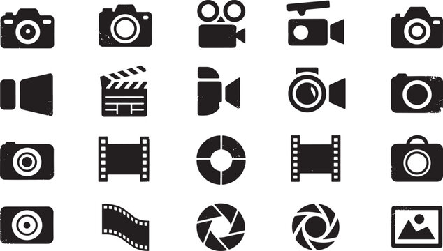 Black camera and on white background videography media