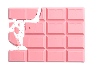 pieces of handmade pink chocolate bar isolated on transparent png