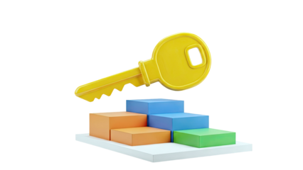 Golden Key Resting on Colorful Geometric Stairs