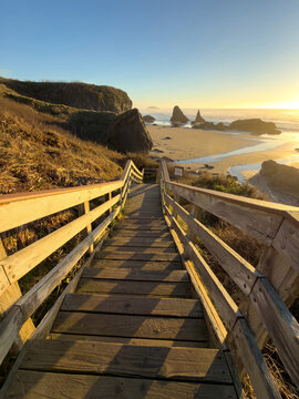 Stairs leading to a beautiful beach on the Oregon coast