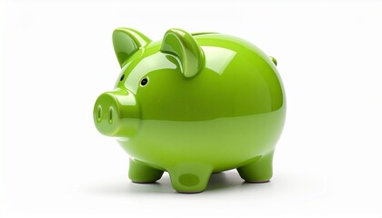 Obraz premium “Glossy green piggy bank symbolizing savings and financial growth on a vibrant green backdrop.”