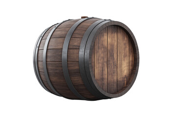 Antique Wooden Barrel with Metal Bands on Transparent Background