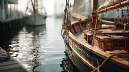 Obraz premium Antique wooden sailboat harbor