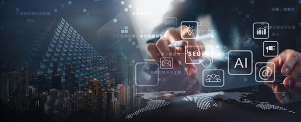 Marketing automation concept. Global business. Automation software technology process system for...