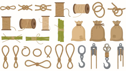 Assorted Rope Knots, Coils, and Spools Illustration for Nautical Ropework and Craft Assets.