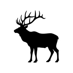Naklejka premium A majestic black elk silhouette stands proudly in profile, showcasing its impressive antlers.