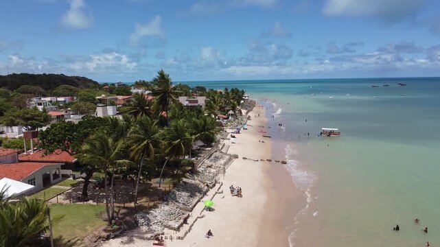 Drone flying over the sea off Jo&atilde;o Pessoa, Para&iacute;ba.