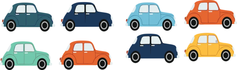 Fotobehang Auto Cute cartoon car illustration set in different colors for kids, transportation, nursery and playful design projects  © MdMojnu