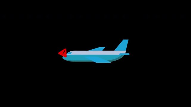Commercial passenger airplane flying animation depicting travel and transportation concept on transparent background