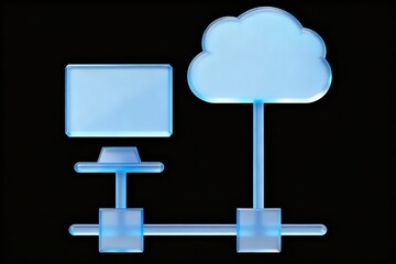 Blue glass computer and cloud icon