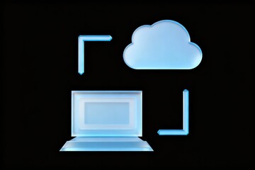 Blue glowing tech icons on black