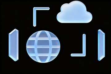 Blue glowing digital icons on black