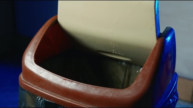 Slow Motion Close-Up: Apple Core Missing Kitchen Trash Bin and Bouncing Off Lid onto Floor | Failed Garbage Disposal Attempt | Everyday Household Waste Mishap