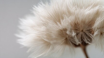 Fototapeta premium Delicate seed head, fluffy and soft against a blurry grey background