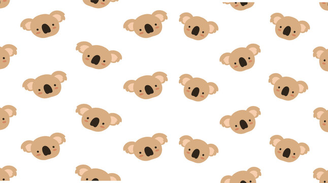 Cute koala face seamless pattern vector with adorable cartoon animals for kids, nursery, baby backgrounds