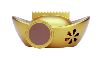 Golden Chinese Ingot with Crown and Flower Detail