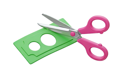 Pink Scissors Cutting Green Paper with Circles