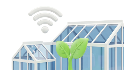 Smart Greenhouse with Wi-Fi Symbol and Plant
