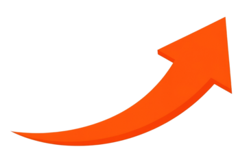 Orange arrow pointing upwards 3d transparent background cutout png