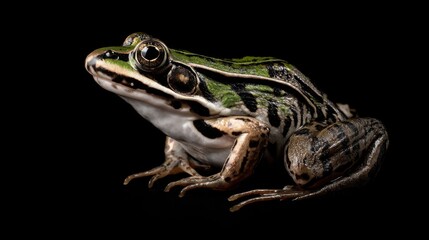 Fototapeta premium Detailed Close-Up of Green Frog Against Black Background